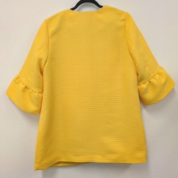 Bright Lemon Yellow Ruffled Bell Sleeve Quilted Jacket sz 18W Business Office - Picture 9 of 10